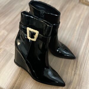Sam Edelman sz 8 Elegant Black Wedge Ankle Boots NEW